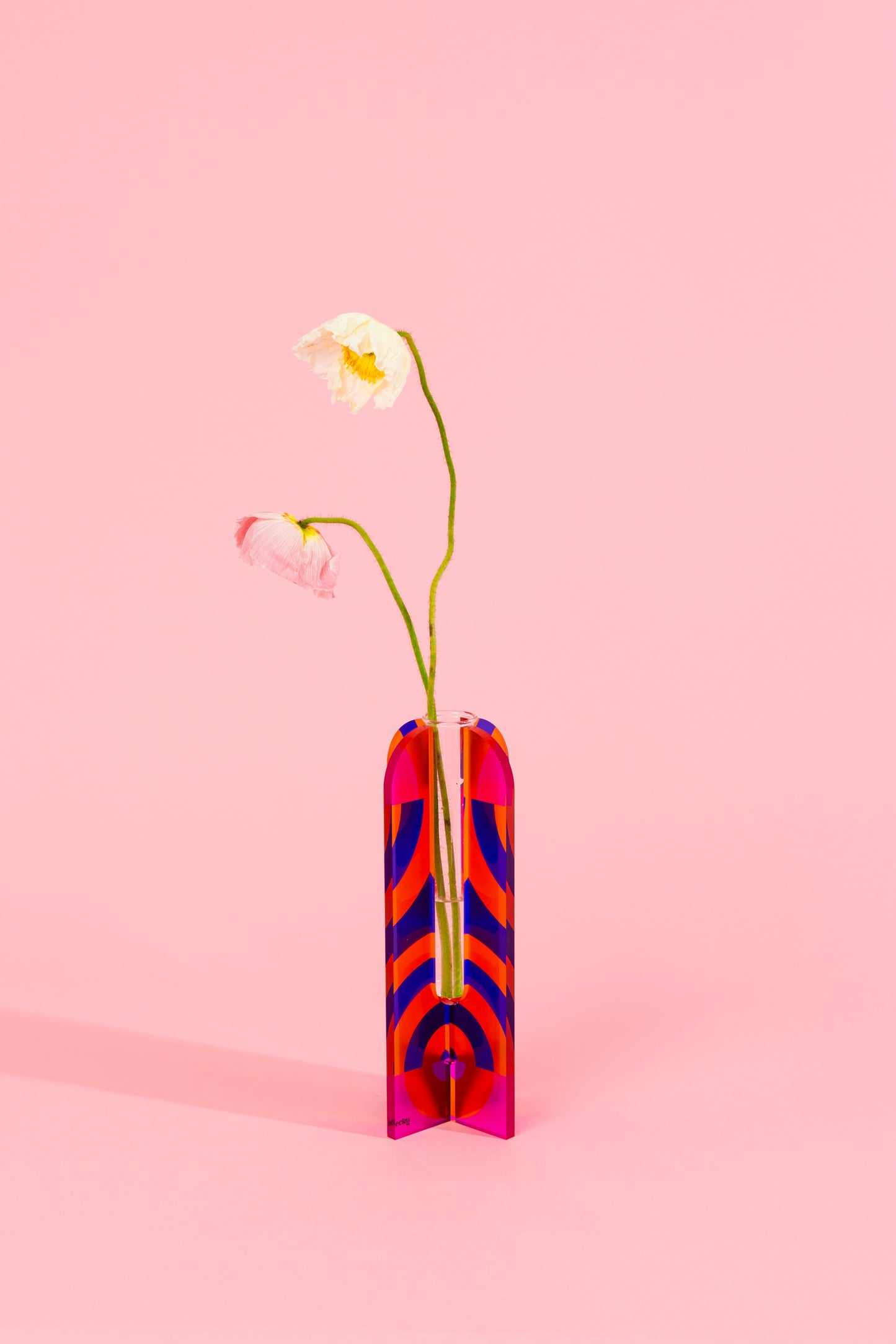 Acrylic Stem Vase - Printed Blue, Orange & Magenta Swirl