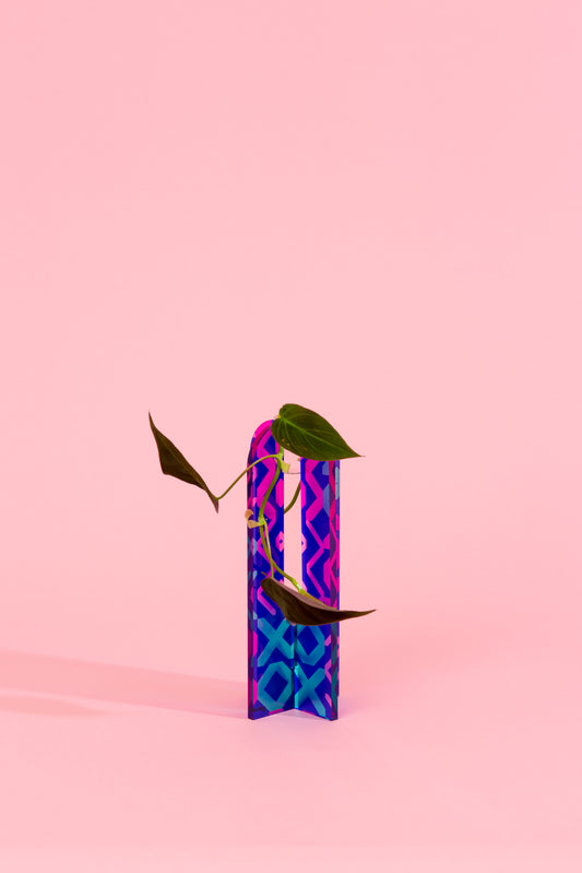 Acrylic Stem Vase - Printed Blue, Lilac & Aqua Cross
